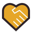 Cartoon icon of two hands shaking in shape of love heart