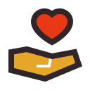 Cartoon icon of hand holding love heart